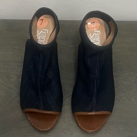 Franco Sarto Dawne Stretchy Denim Slingback Shoes Womens Sz 7‎ Blue Casual Heels - Picture 4 of 16